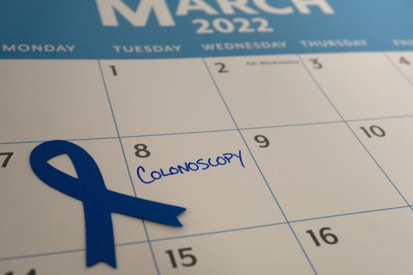 Calendar shows a colonoscopy scheduled later in the week.